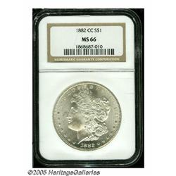 1882-CC S$1 MS66 NGC. Well struck with bright, un