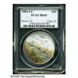 1883-CC S$1 MS65 PCGS. The lower half of the obve