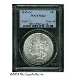 1890-CC S$1 MS63 PCGS. Bright silvery surfaces di