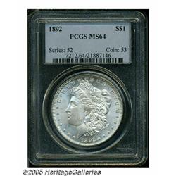 1892 S$1 MS64 PCGS. A smooth, satiny-white repres