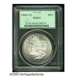 1892-CC S$1 MS63 PCGS. Wisps of light russet toni