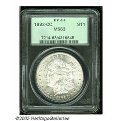 1892-CC S$1 MS63 PCGS. Softly detailed above the 