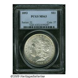1893 S$1 MS63 PCGS. Lightly toned in tan tints. A
