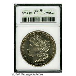 1893-CC S$1 AU58 ANACS. Freckles of golden-brown 