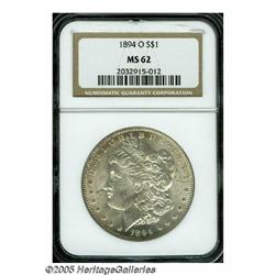 1894-O S$1 MS62 NGC. Typically weak just above th