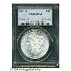 1894-S S$1 MS64 PCGS. The essentially brilliant s