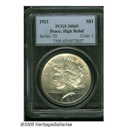 1921 S$1 MS65 PCGS. Untoned silver-white surfaces