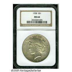1928 S$1 MS64 NGC. Ivory-gray patina covers each 