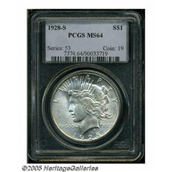 1928-S S$1 MS64 PCGS. Delicately toned in chestnu