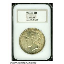 1934-D S$1 MS64 NGC. Small D mintmark. Light hone