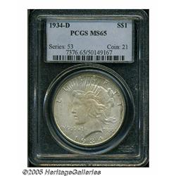1934-D S$1 MS65 PCGS. Large D mintmark. Touches o