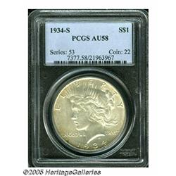1934-S S$1 AU58 PCGS. Whispers of golden-brown pa