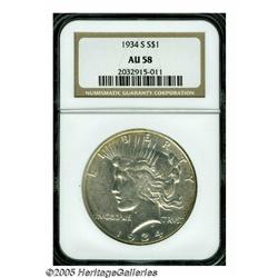 1934-S S$1 AU58 NGC. The key to the Peace dollar 