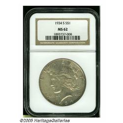 1934-S S$1 MS62 NGC. This key date '34-S displays