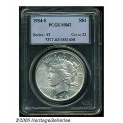 1934-S S$1 MS62 PCGS. Lustrous surfaces reveal wi