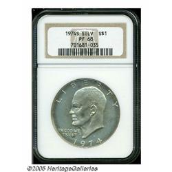 1974-S S$1 Silver PR68 NGC. A 'Peg Leg' variety, 