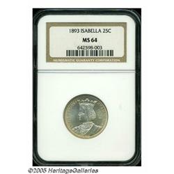1893 25C Isabella Quarter MS64 NGC. A truly lovel