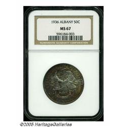 1936 50C Albany MS67 NGC. Lushly toned in deep pe