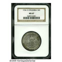 1936-D 50C Columbia MS67 NGC. Exquisitely toned i