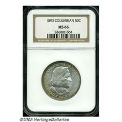 1893 50C Columbian MS66 NGC. Satiny overall with 