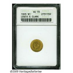 1905 G$1 Lewis and Clark AU55 ANACS. A gently cir