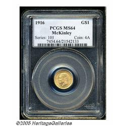1916 G$1 McKinley MS64 PCGS. This golden-rose nea