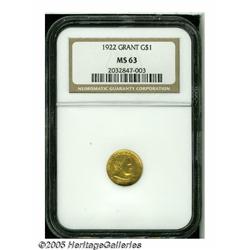 1922 G$1 Grant no Star MS63 NGC. Well struck, sat