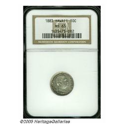 1883 10C Hawaii Ten Cents MS63 NGC. Light gray to