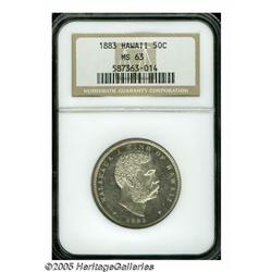 1883 50C Hawaii Half Dollar MS63 NGC. An uncommon