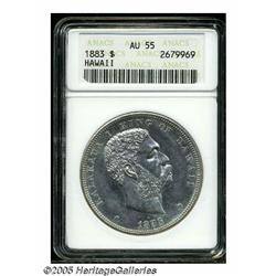 1883 S$1 Hawaii Dollar AU55 ANACS. The dollar is 