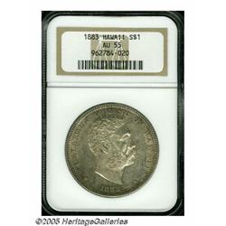1883 S$1 Hawaii Dollar AU55 NGC. Well struck with