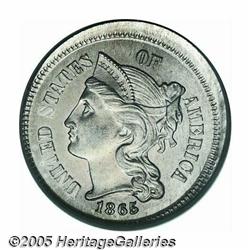 1865 3CN Three Cent Nickel--10% Off Center--MS64 