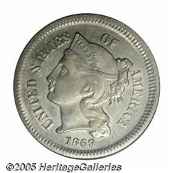 1869 3CN Three Cent Nickel--Broadstruck on a Type