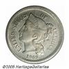 Image 1 : 1869 3CN Three Cent Nickel--Broadstruck on a Type