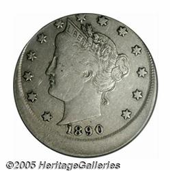 1890 5C Liberty Nickel--Struck 10% Off Center--VF