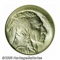 1937 5C Error Buffalo Nickel--Struck Off-Center--