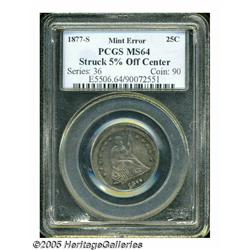 1877-S 25C Seated Quarter--Struck 5% Off Center--