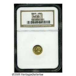 1849 G$1 Open Wreath MS62 NGC. Large Head, With L