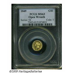 1849 G$1 Open Wreath MS63 PCGS. Small Head, With 