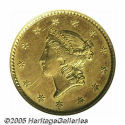 1849-C G$1 Closed Wreath AU58 NGC. Variety 2-B. V