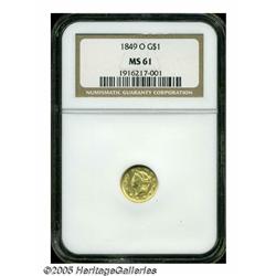 1849-O G$1 MS61 NGC. Luster is bright and extensi
