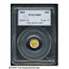 1853 G$1 MS63 PCGS. Lustrous surfaces reveal two 
