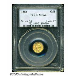 1853 G$1 MS64 PCGS. Well struck with beautifully 