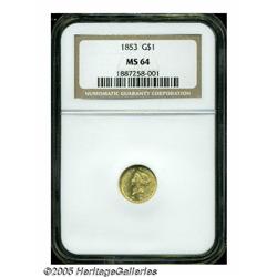 1853 G$1 MS64 NGC. An intricately struck and full