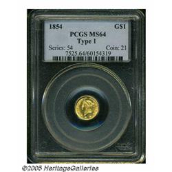 1854 G$1 Type One MS64 PCGS. An intricately struc