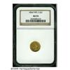 1854 G$1 Type Two AU55 NGC. Yellow-gold surfaces 