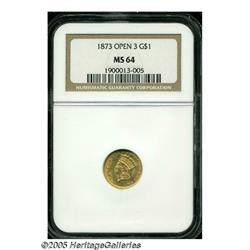 1873 G$1 Open 3 MS64 NGC. Breen 6089. LIBERTY on 