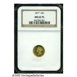 1877 G$1 MS62 Prooflike NGC. The deeply reflectiv