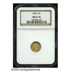 1878 G$1 MS61 Prooflike NGC. This flashy gold dol