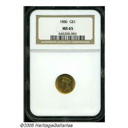1886 G$1 MS65 NGC. The 1886 Gold Dollar was not a